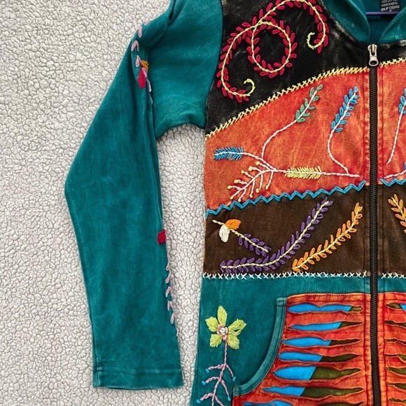 Rising International Hoodie Women's Small Boho Embroidered Sewn Zip Up Cotton - Picture 7 of 11